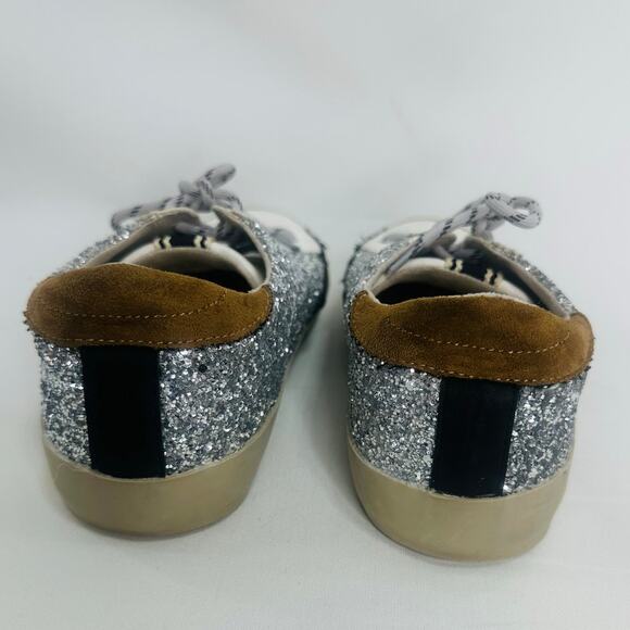Shu Shop Paula Sneakers Silver Glitter Star Low Top Fashion Shoes Size 6 - Picture 3 of 7